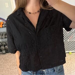 American Eagle Outfitters Black Eyelet Blouse